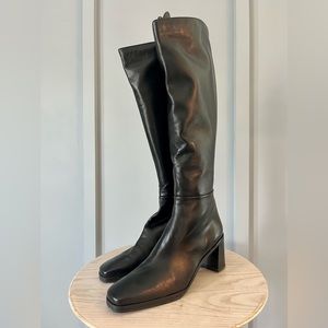 Stuart Weitzman Black Leather Zip-Up Heeled Boot